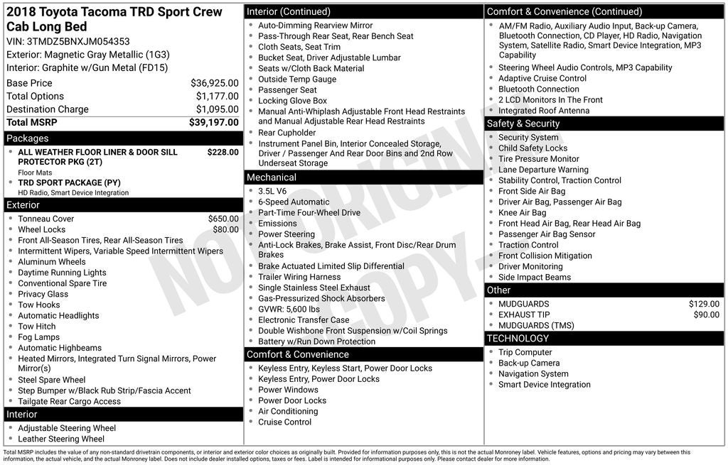 2018 Toyota TACOMA TRD SPORT TRD Sport V6