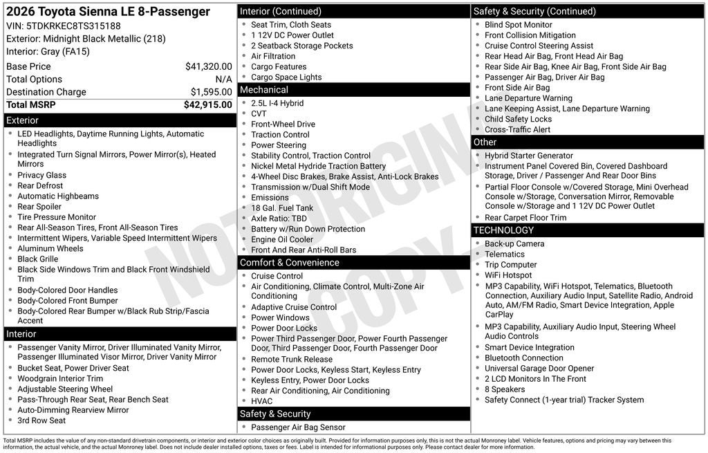 2026 Toyota Sienna LE 8 Passenger