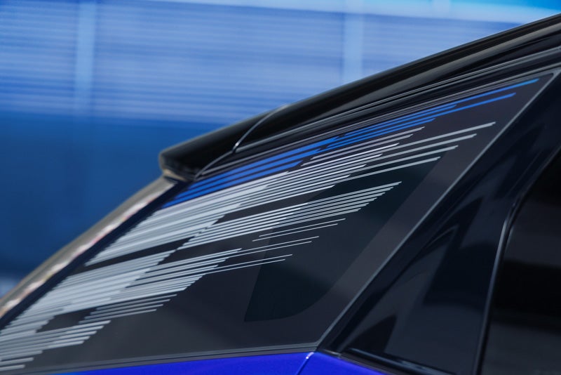 Close-up of the Modern Pattern on the 2026 OPTIQ-V Rear Quarter Glass | Fitzgerald Cadillac of Hagerstown in Hagerstown MD
