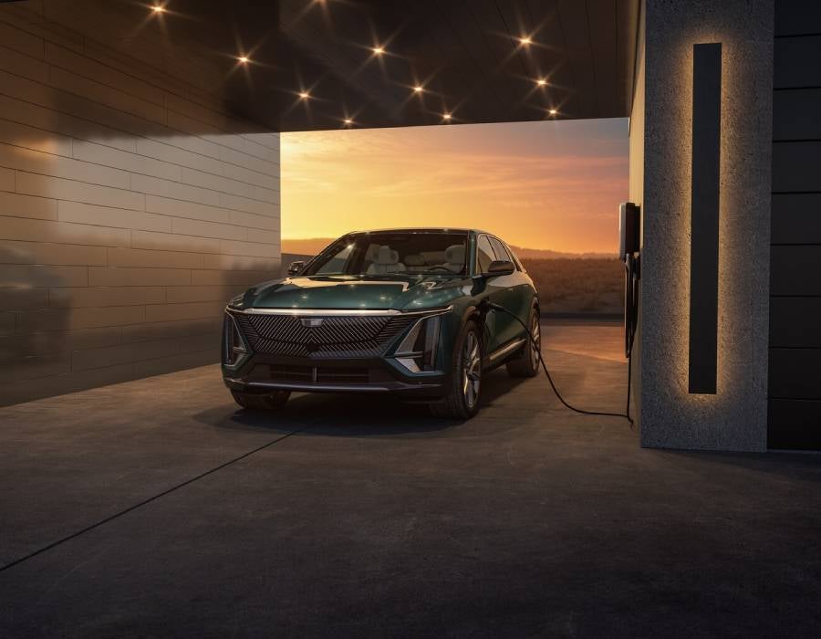 LYRIQ from Fitzgerald Cadillac of Hagerstown in Hagerstown MD charging at home at at dusk